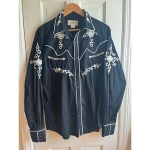 Denim & Supply Ralph Lauren Black Floral Embroidered Western Rodeo Shirt M